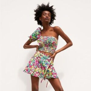 NEW cotton floral print top one shoulder